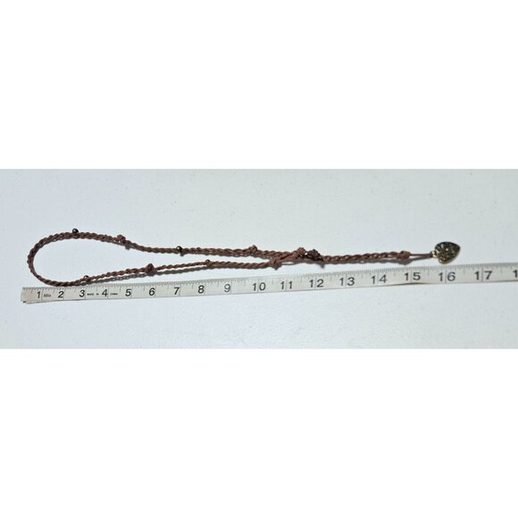 Vintage Heart Pendant Necklace Brown Braided Cord Antique Brass Filigree Charm - Picture 5 of 6